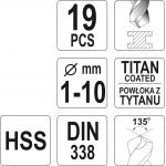 Grąžtai metalui HSS Titan 19vnt. , 1-10 mm